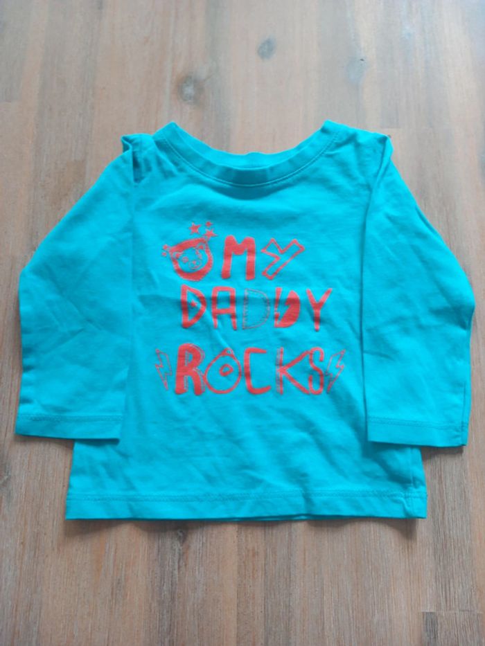 T-shirt turquoise bébé My Daddy Rocks In Extenso – 74 cm