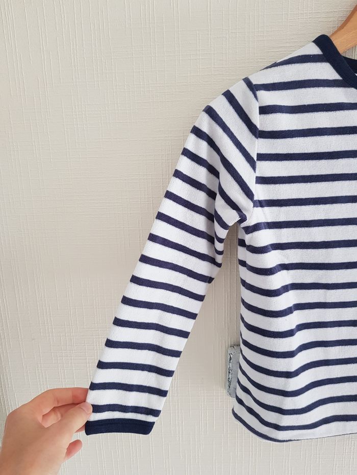 Haut de pyjama blanc à rayures bleues Okaidi 8 ans - photo numéro 4