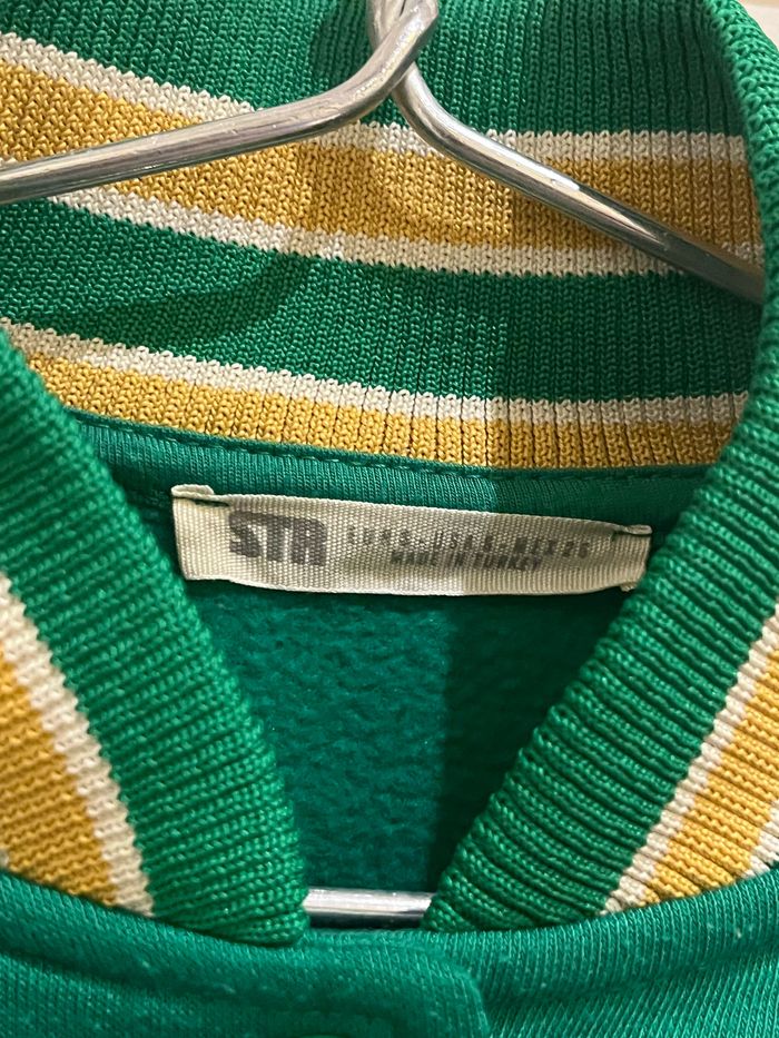 veste bomber blouson teddy oversize vert et jaune iowa moutarde stradivarius taille S/36 - photo numéro 2