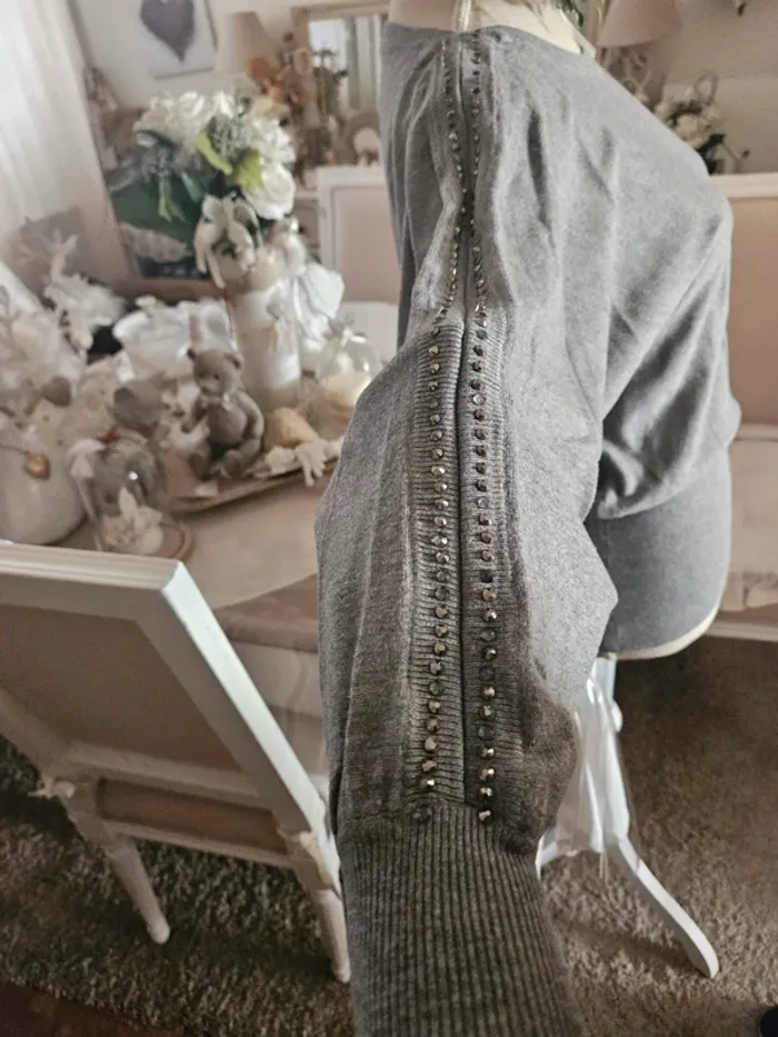 Pull gris avec strass Enzoria Taille U (40) - photo numéro 3
