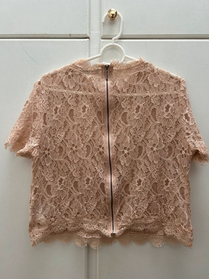 Top Zara trafaluc beige dentelles taille L haut avec zip dans le dos - photo numéro 6