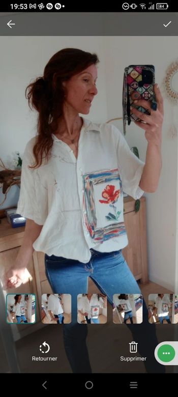 Chemise Vintage Blanche 42 à Motif Artistique - Justine c70