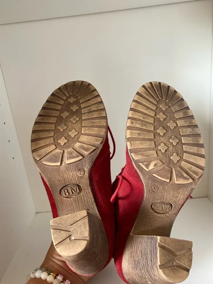 Bottines rouges en cuir nubuck 36 - photo numéro 4
