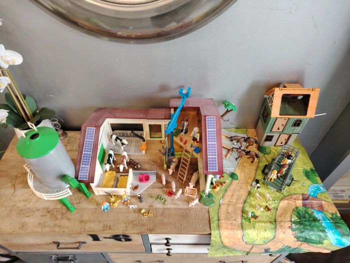 Lot playmobil grande ferme silo country + grange + remorque + tapis - photo numéro 9