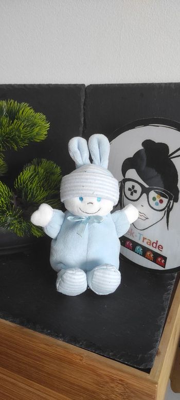 doudou gipsy bleu et blanc mini peluche pastelous garçon rayé bonnet noeud Lutin