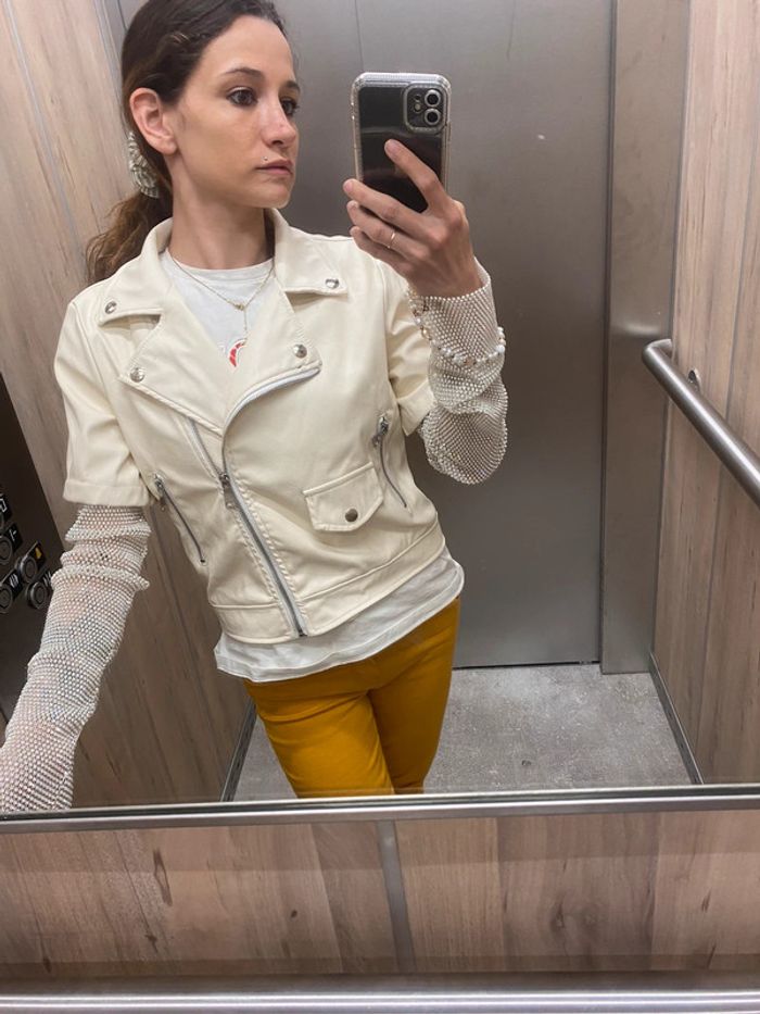 Veste en simili-cuir crème neuve M - photo numéro 2