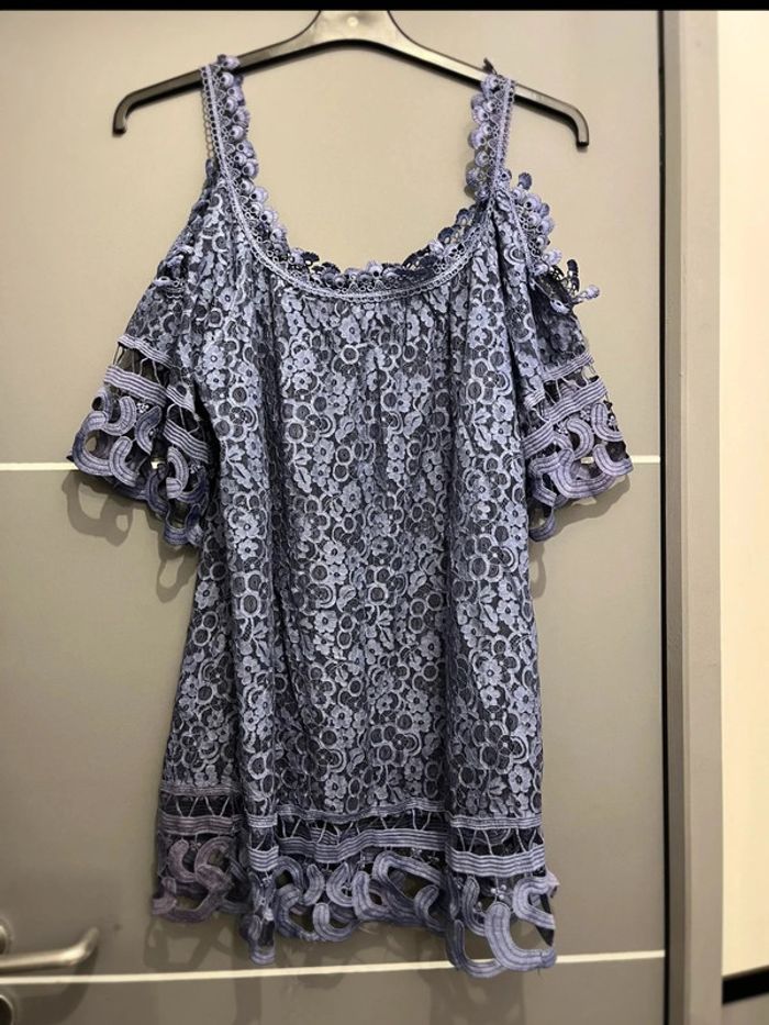 Robe tunique femme dentelle Babydoll bleu crochet