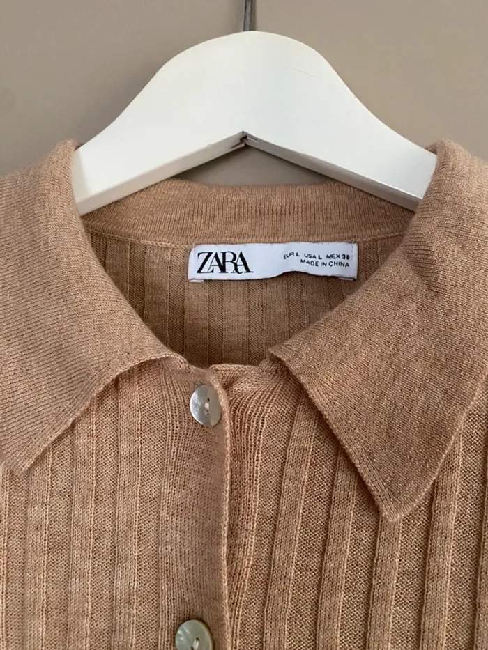 Top gilet Zara forme chemise - Taille L - Beige - photo numéro 2