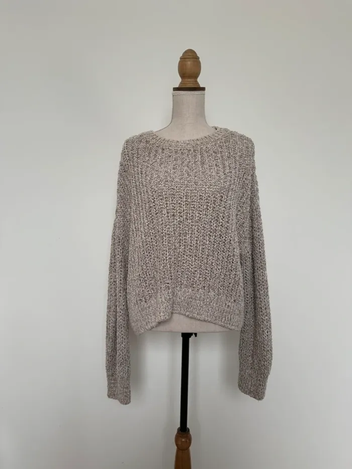 Pull maille sweater maglione suéter trui Sweat-shirt haut sweat t-shirt manches longues femme taupe - photo numéro 3