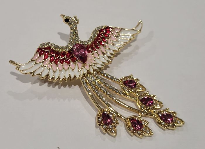 BROCHE PHENIX ROSE CLAIR STRASS ! NEUF ! - photo numéro 4