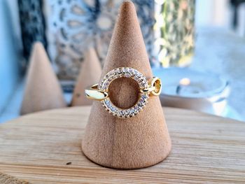 Bague ouverte Dorée avec strass design Ovale Réglable, Bague de fiançailles pour femmes