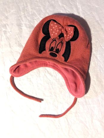 Bonnet Cache Oreilles Tête Minnie Ruban Pois Blancs Ficelles Vêtement Accessoire Petits Enfants Bébé