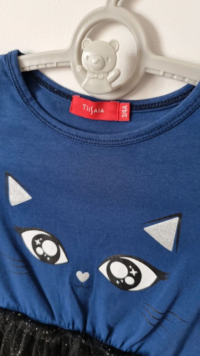 Robe bi-matiere tissaia 3-4ans petit chat tulle - photo numéro 3