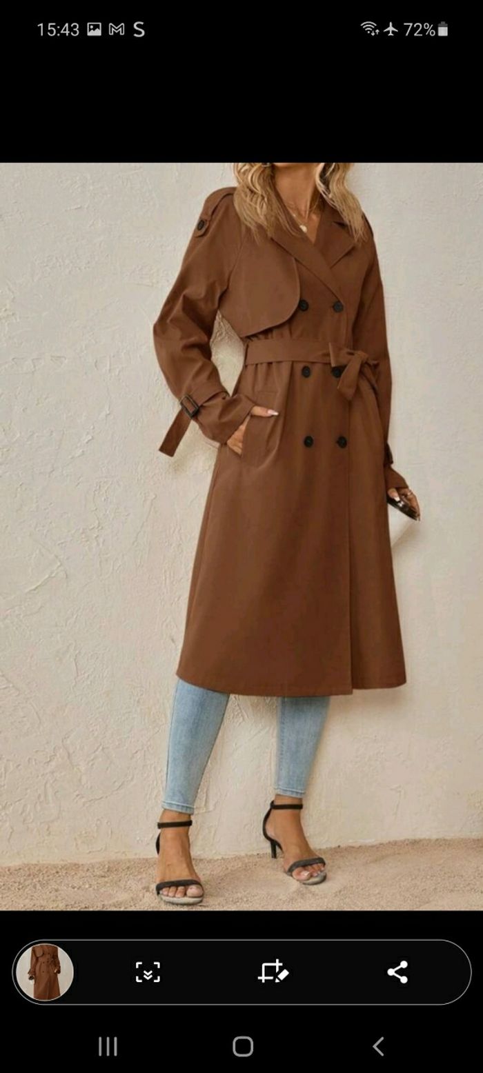 Trench coat long marron chic élégant ceinturé mi-saison automne intemporel classique tendance - photo numéro 2