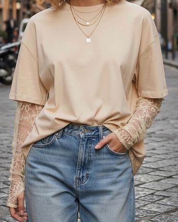 Tee shirt oversize manche dentelle