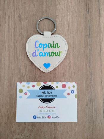 Porte-clé similicuir coeur copain d'amour