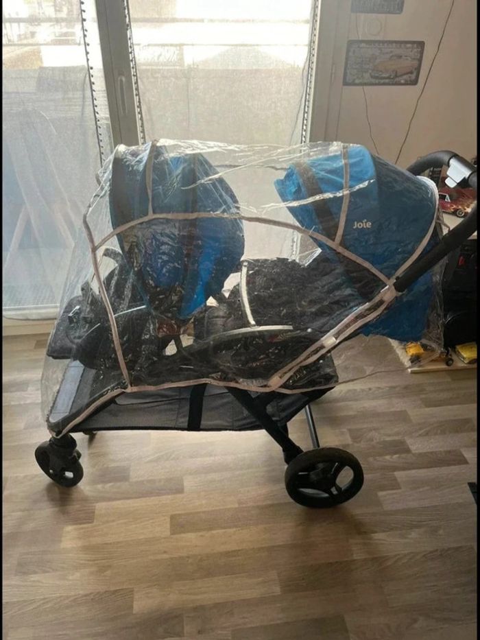 Poussette double joie bleu avec housse de pluie - photo numéro 8