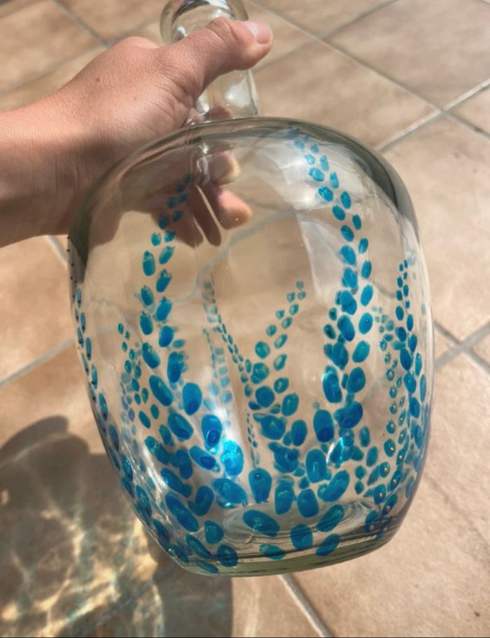 🌿 Vase en verre décoré de motifs bleus - photo numéro 2