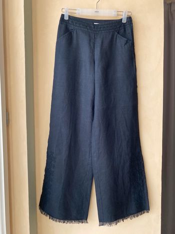 Pantalon fluide en lin noir brodé Motivi vintage