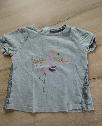 Tee short gris Flament rose