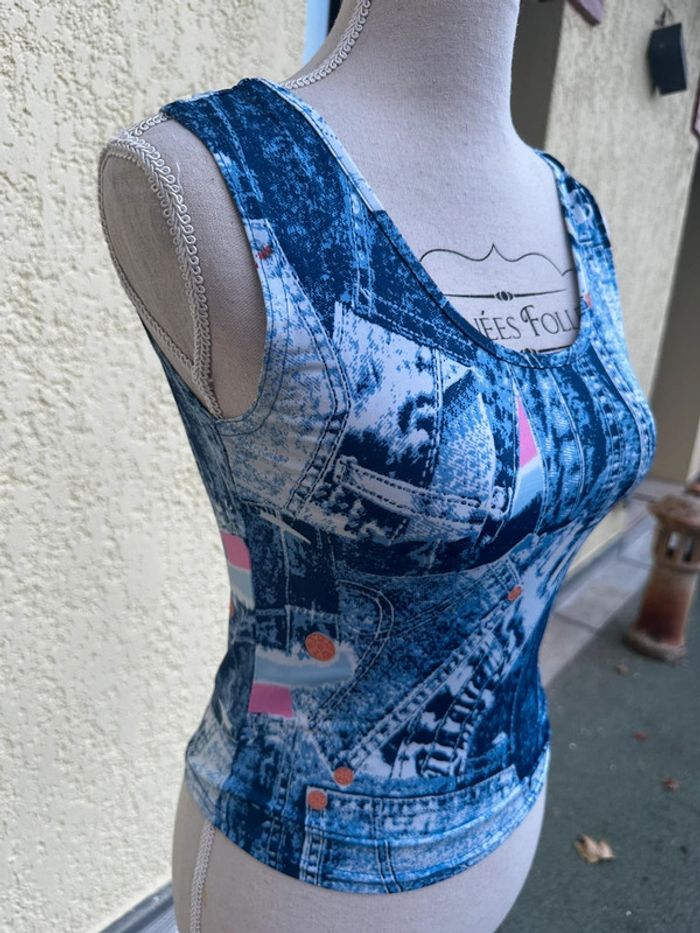 🌊 Débardeur bleu effet jean – Cerise Paris – Taille S - photo numéro 2