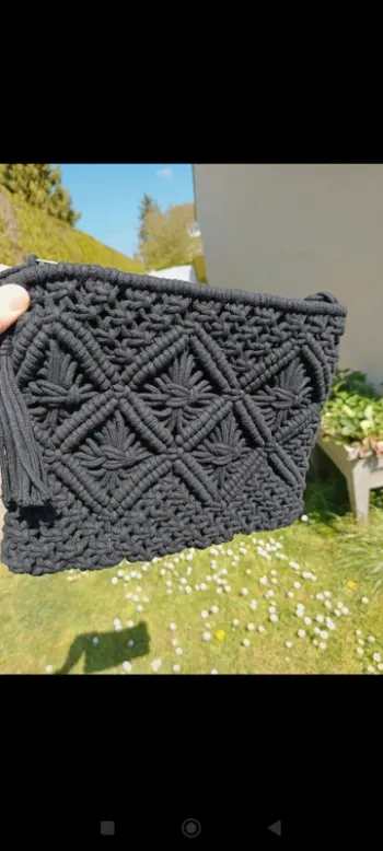 Sac bandoulière macramé noir