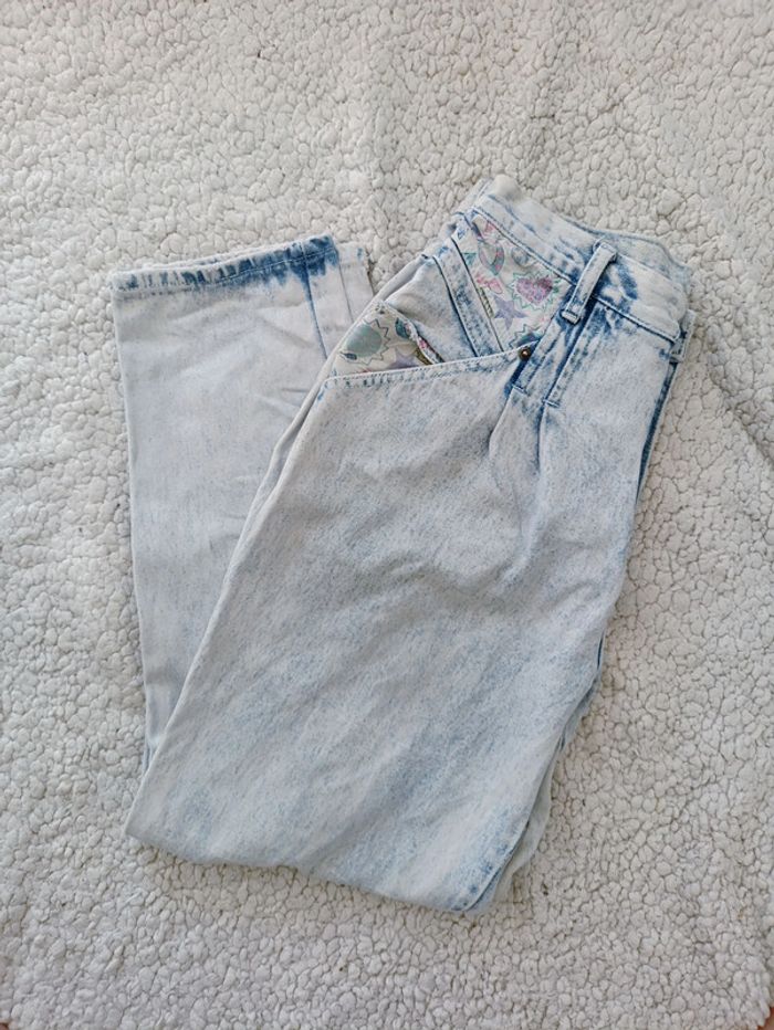 Rare Stefano vintage imprimé pastel années 80 - coupe carotte taille haute