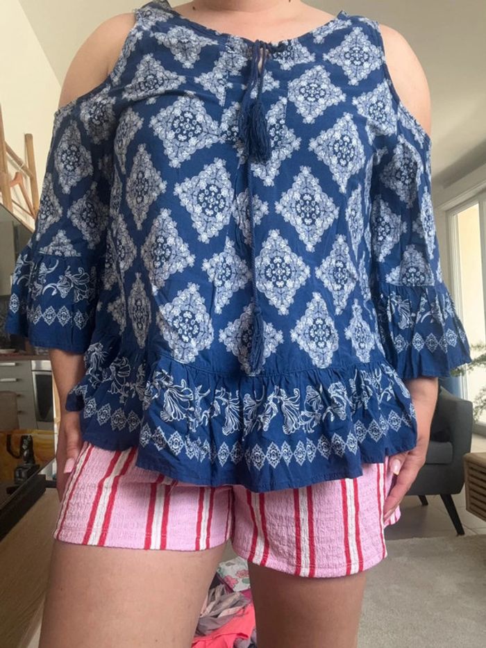 Haut bleu style bohème atypique amisu taille S - photo numéro 2