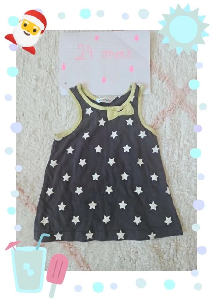 débardeur tee shirt kid kanai taille 24 m gris et vert pale, imprimé etoile blanche - photo numéro 2