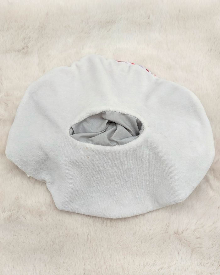 Doudou plat rond ours marron bleu jean LULU Castagnette marionnette JEMINI - photo numéro 4