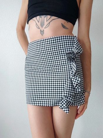 Mini jupe volant carreaux vichy noir blanc / Jennyfer - 36/S