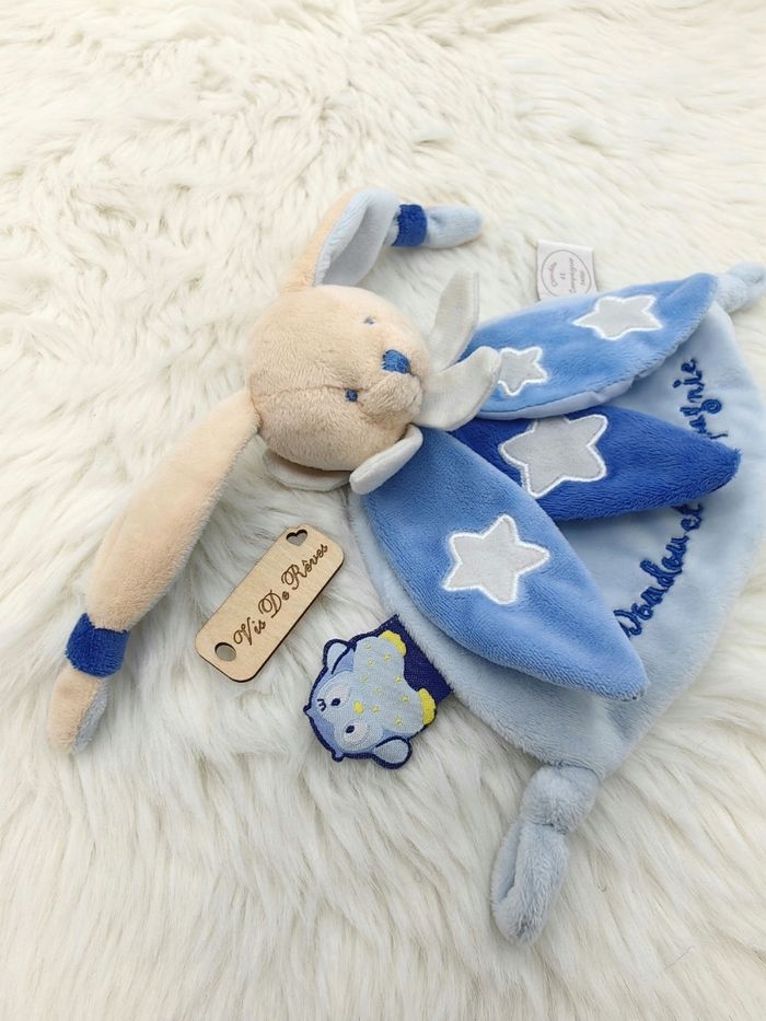 Doudou semi plat  lapin bleu Chouette ça brille Doudou et Compagnie DC2146 - photo numéro 2