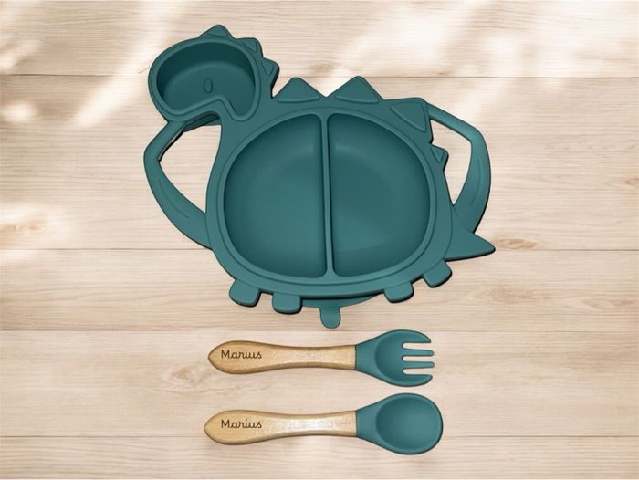 Le set repas en silicone dinosaure personnalisé - photo numéro 3