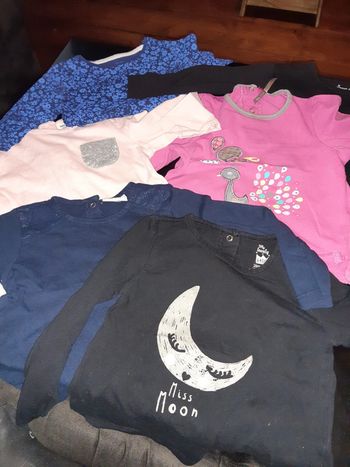 Lot 6 tshirts manches longues bébé fille 18 mois TAO neufs fleurs bleu rose noir lune paillettes