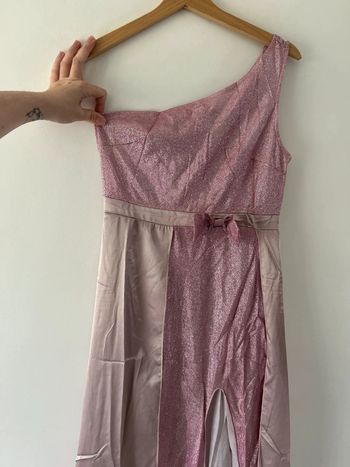 Robe de soirée rose satinée et pailletée - Taille M