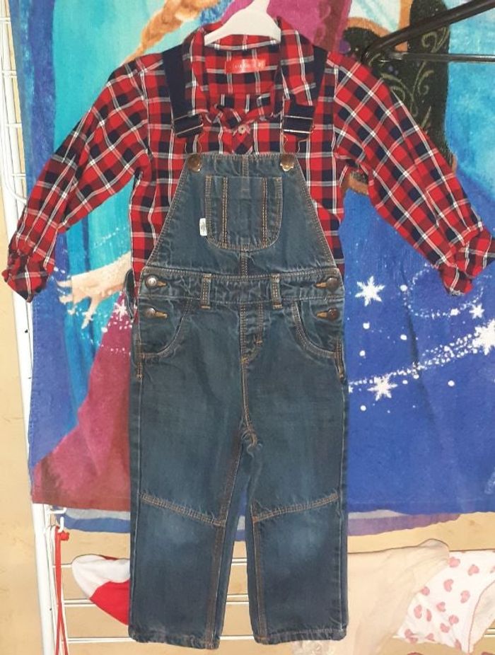 Ensemble garçon salopette 2 ans et chemise manches longues 18 mois