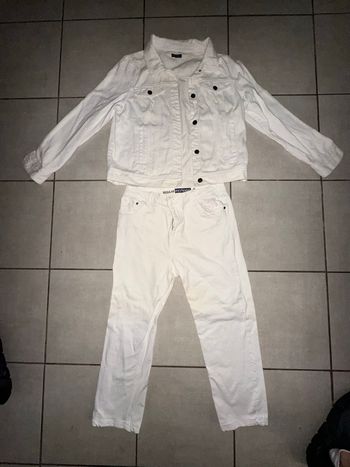 Ensemble Total Look Blanc : Veste en jean + Pantalon droit - Taille s