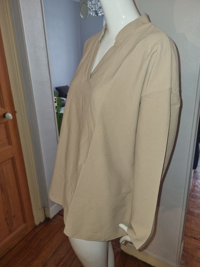 Blouse tunique beige gaufrée manches longues 2XL neuve - photo numéro 3