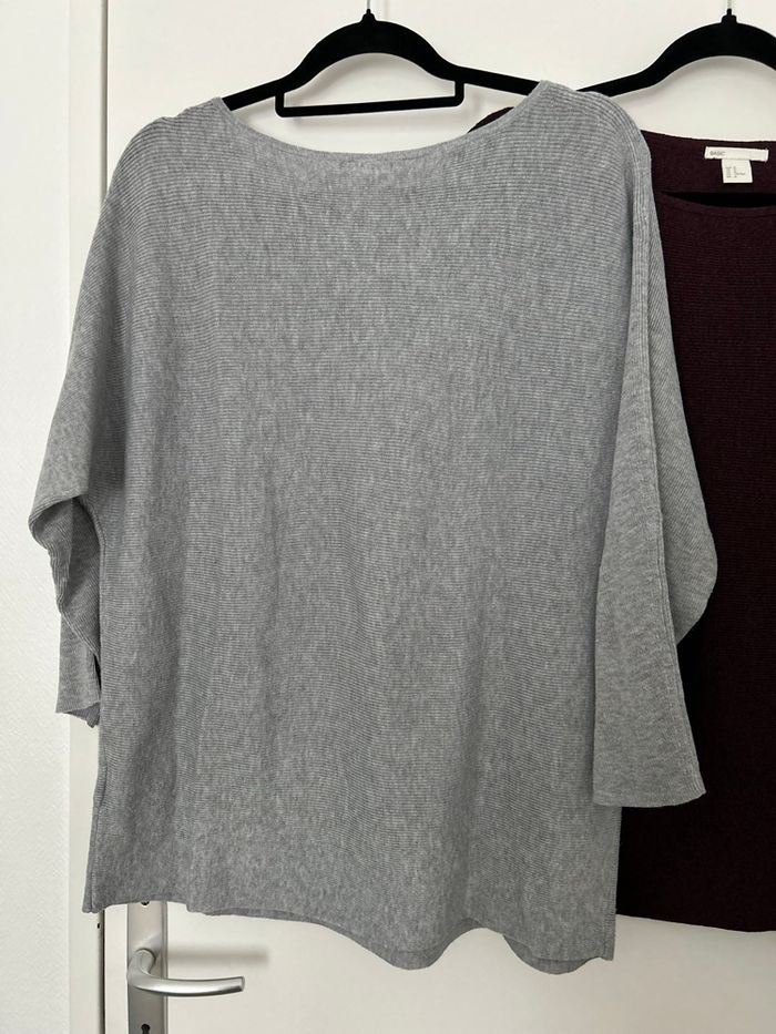 Lot 2 pulls gris et bordeaux manches 3/4 avec laine alpaga H&M M - photo numéro 2