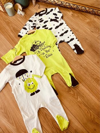 Taille 6 mois lot de 3 pyjamas d’été garçon blanc vert anis et bleu marine * nuage monstre * 💙