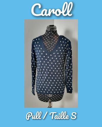 Pull léger à pois bleu marine et blanc Taille S Caroll