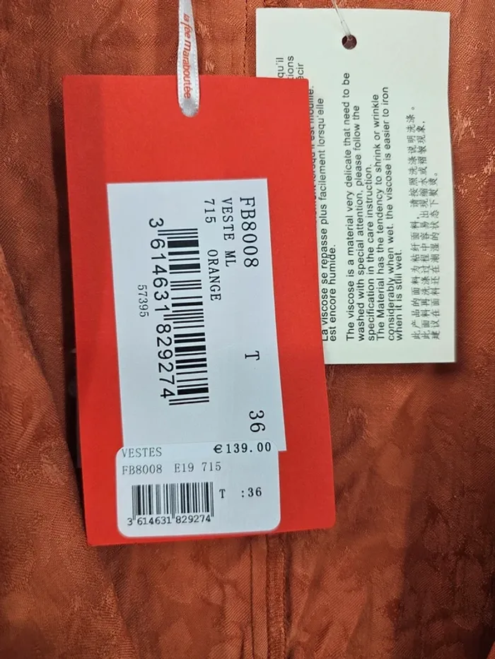 Veste blazer La Fée Maraboutée - Orange rouille – Taille 36 – Neuve avec étiquette - photo numéro 5