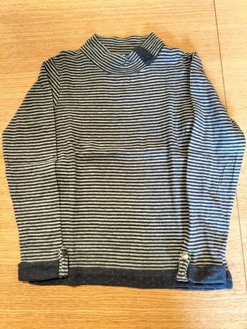 Tee-shirt ML - marine et gris - Lisa rose - 10 ans