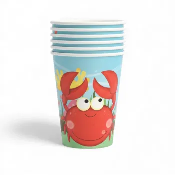 x6 Gobelets en Papier Motif Aquarium Crabe 25 cl Neuf