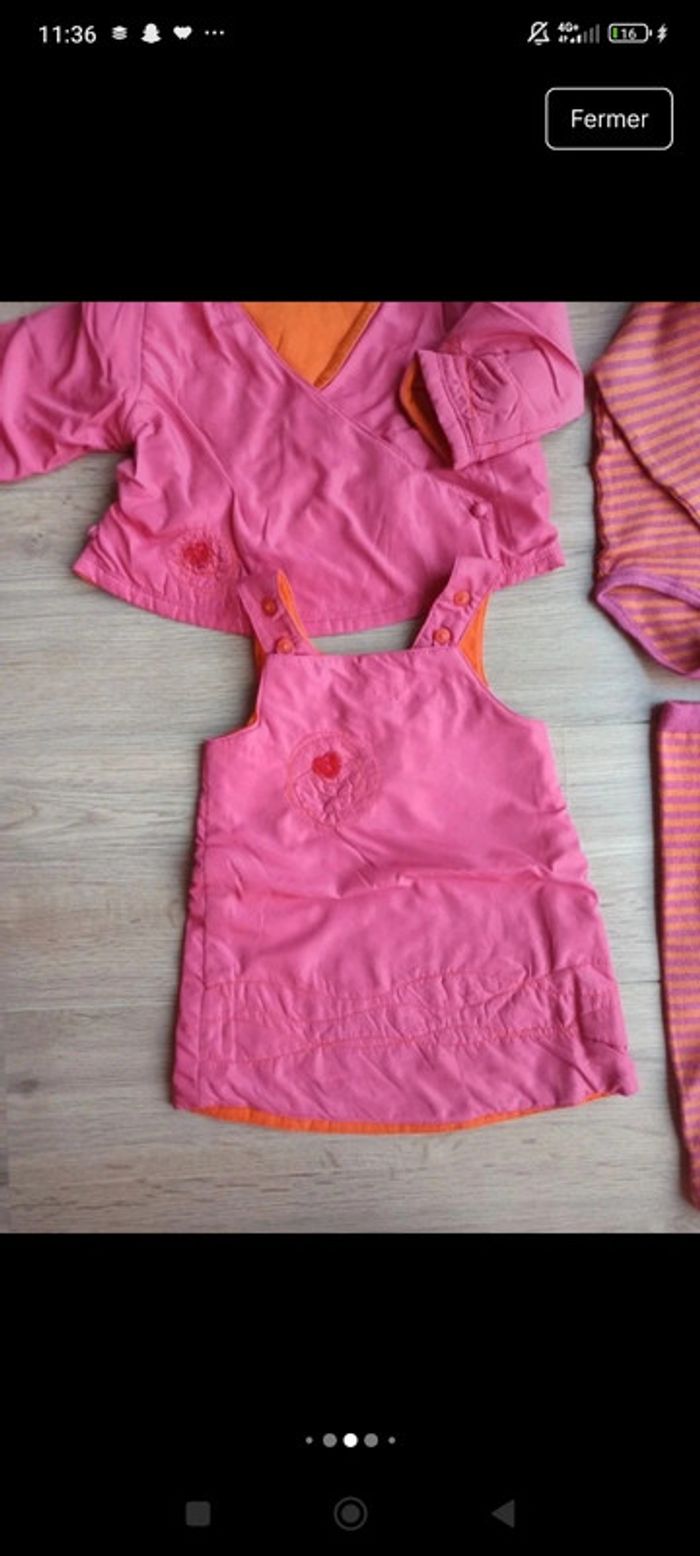 Ensemble tenue bébé 6 mois rose et orange veste/gilet rose robe rose body a rayures collant - photo numéro 4