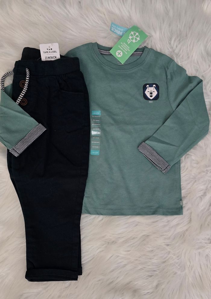 NEUFS (non portés) 🏷🏷😍🥰ensemble teeshirt ml et pantalon toile 23mois Garçon(ferme)