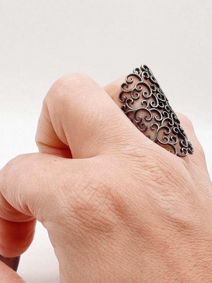 Anello donna argento 925 traforato effetto filigrana regolabile a partire da misura 12 - photo numéro 9