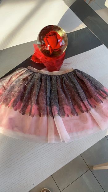Jupe tulle H&M 6/7ans rose motifs plume