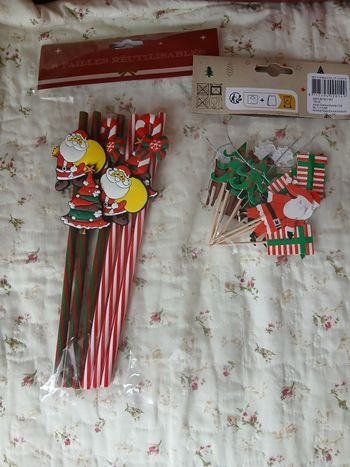 Noël: 6 pailles festives réutilisables+ 12 pics décorés