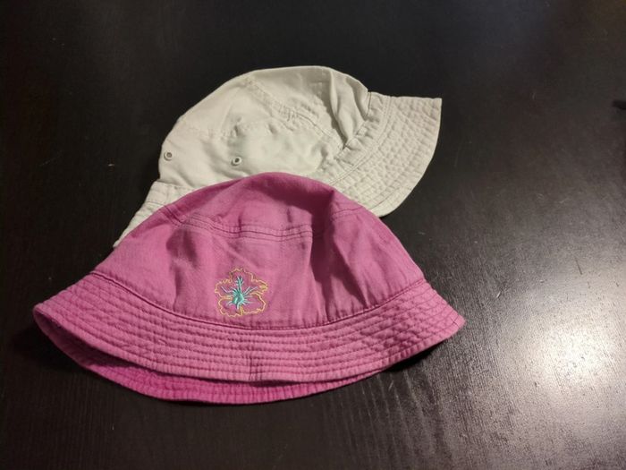 Lot 2 bob chapeau été plage enfant 56 cm rose blanc